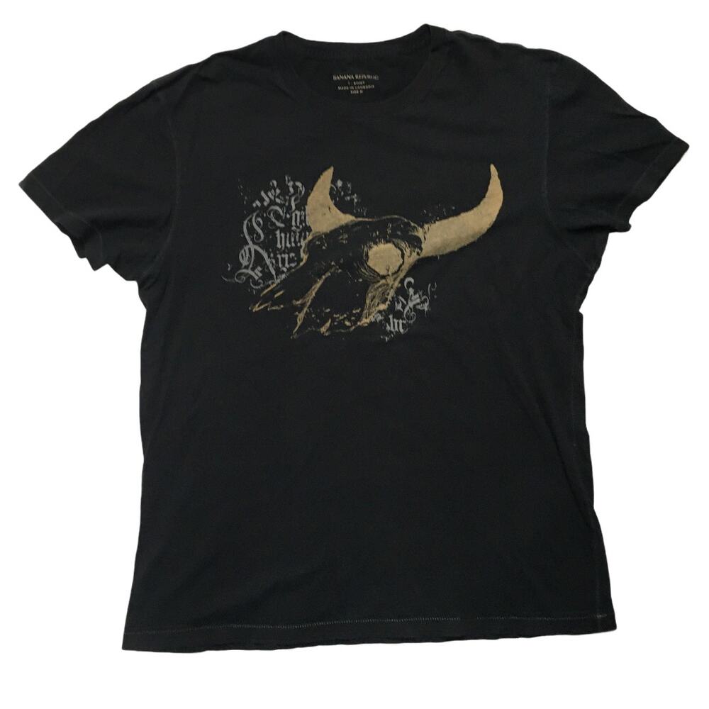 Banana Republic T-Shirt Short Sleeve Bull Graphic Tee Cotton Men's M Black Gold‎